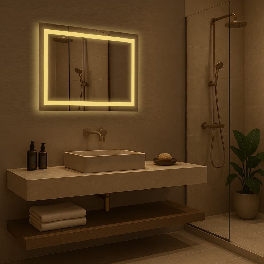 Espelho Retangular Led Jateado Grande Decorativo Bivolt Moderno Sala Quarto Banheiro Hall Hotel 3 TONS DE LED