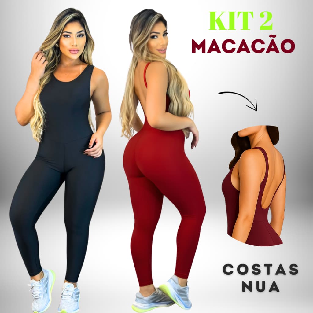 Kit 2 Macacão Feminino Longo Fitness Legg Academia Macacão Esportivo Liso