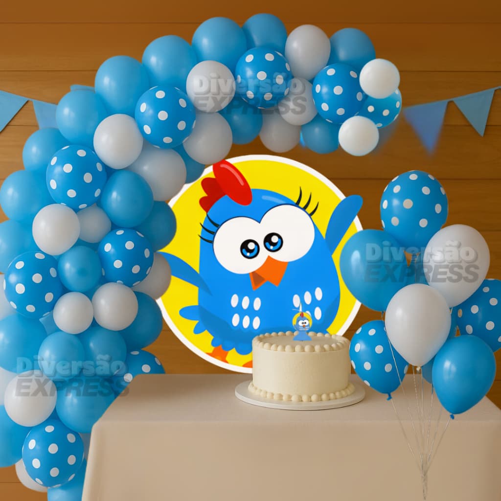 Kit 125 Balões Azul e Branco e Azul de Bolinhas - Bexiga Tema Galinha Pintadinha Decoração Festa