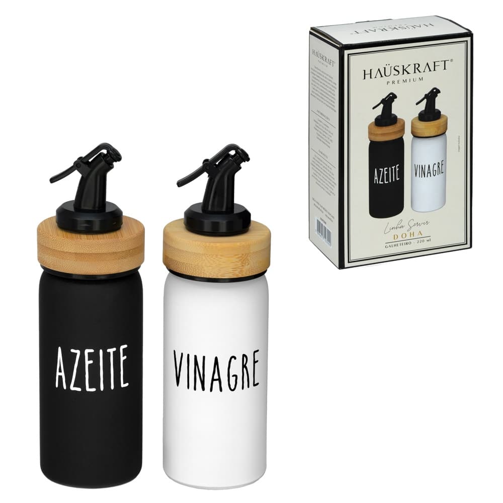 Galheteiro Vidro Doha Tampa De Bambu 220ml 2 Peças Haüskraft