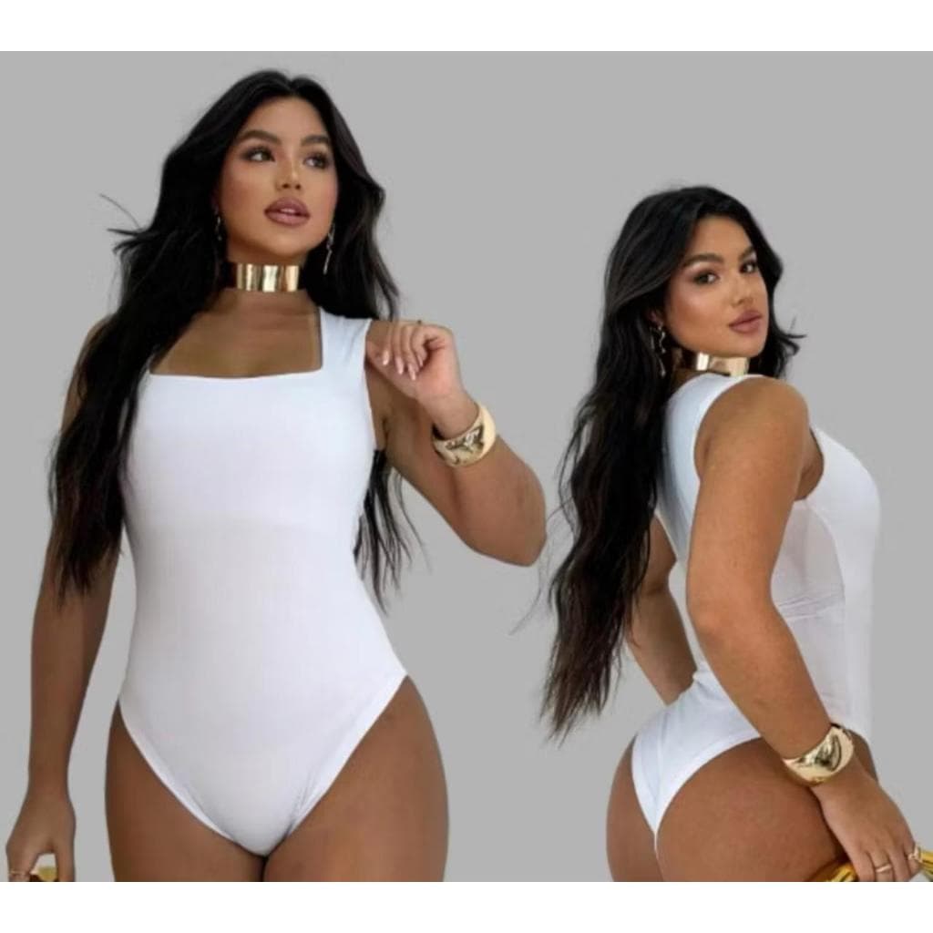 Body Alças Grossas Decote Quadrado, Feminina Tecido Suplex Premium
