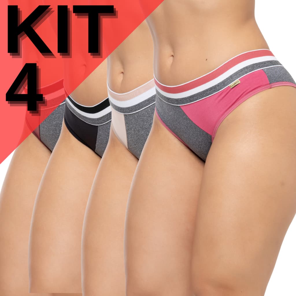 KIT 4 Calcinha Tanga Conforto Tecido Mescla Com Elástico Reforçado Forro Algodão
