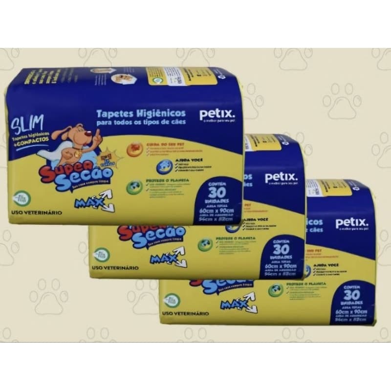 Tapete Higiênico Super Secão Slim Max 90cm X 60cm Kit com 3 pacotes ( 90 Tapetes ) Super Absorvente.
