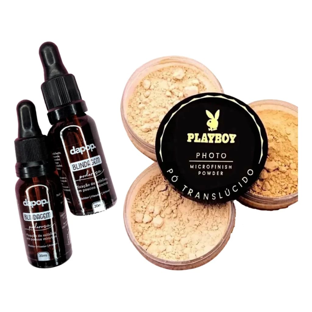 Kit Maquiagem Profissional Pó Translúcido + Blindagem Fixadora  Acabamento Impecável e Longa Duração