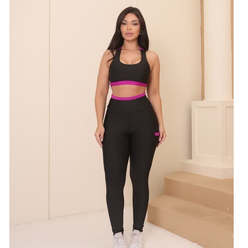 Conjunto Fitness Lançamento Top + Calça com Bolsos Laterais Moda Mulher Fit