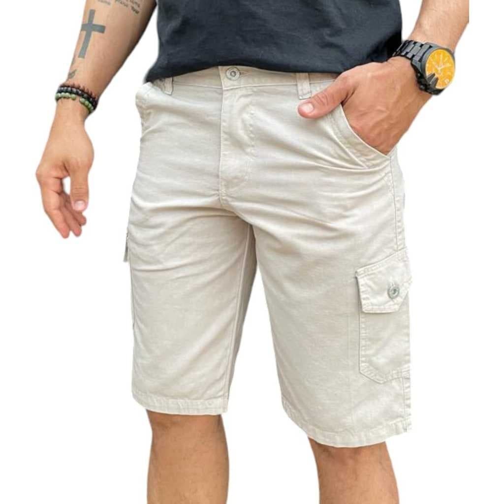 Bermuda Masculina Cargo Sarja | 6 Bolsos Funcionais, Estilo Urbano e Leve para o Verão