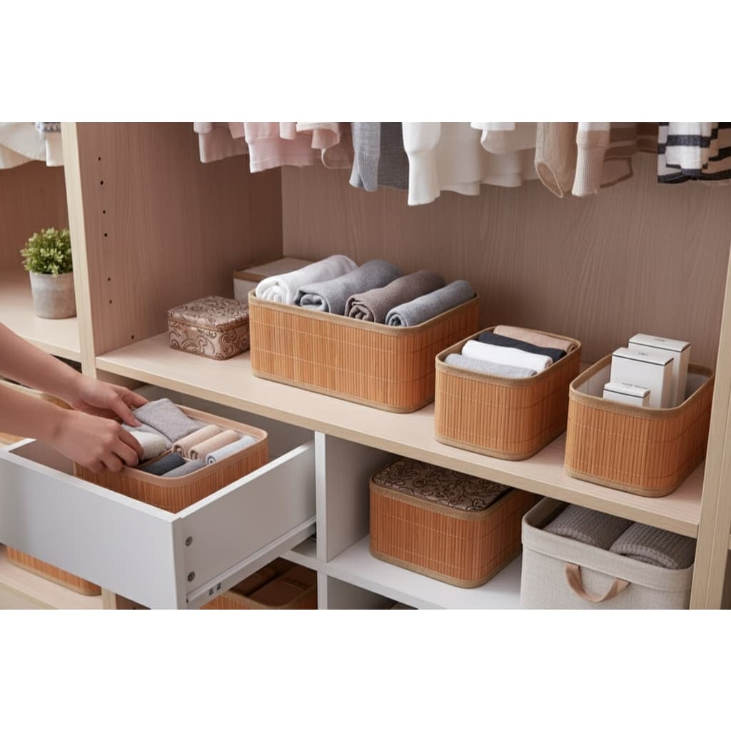 Conjunto 3 Organizador Em Bambu Natural Estilo E Modernidade