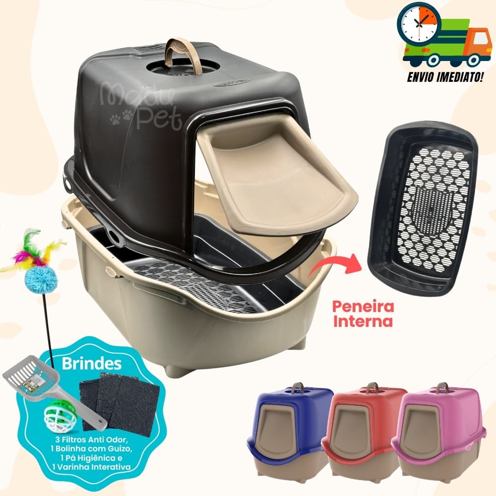 Caixa de Areia Fechada Para Gatos Com Peneira Interna + Pá e Filtro Anti Odor Envio Imediato