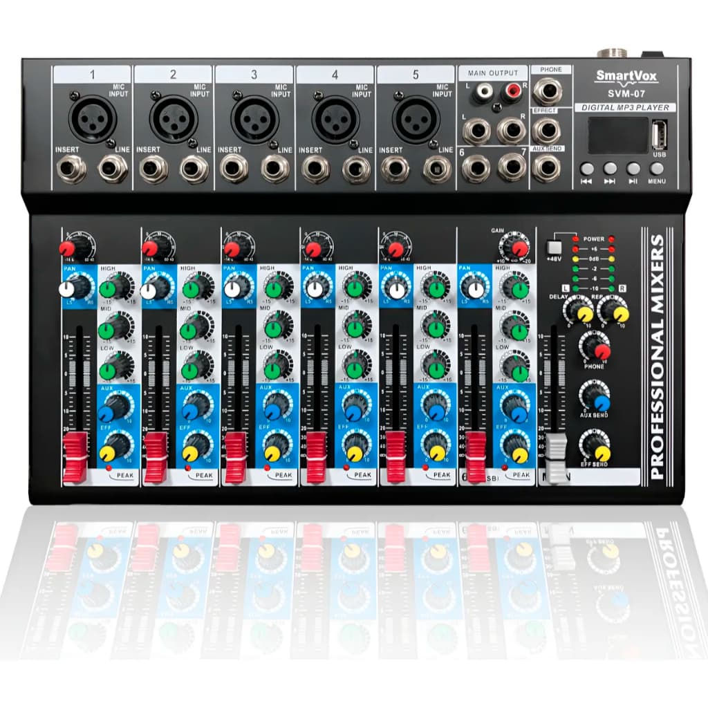 Mesa Som Profissional 7 Canais Misturador Usb Efeito Console