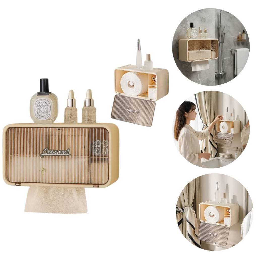 Organizador de Banheiro com Porta Papel Higiênico Creme – Parede, Adesivo, Compartimento Oculto, Prateleira 🛁✨