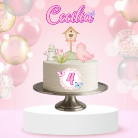 Topo de Bolo Jardim Encantado (MODELO 1) – Decoração de Festa Infantil