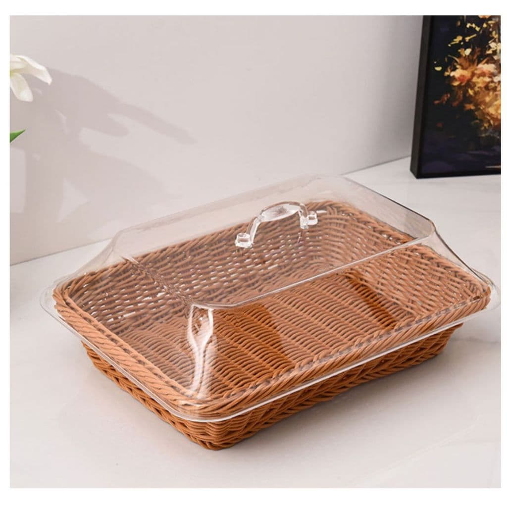 Cesto Porta Pão ou Frutas em Vime com Tampa de Acrílico – 25x30x15cm