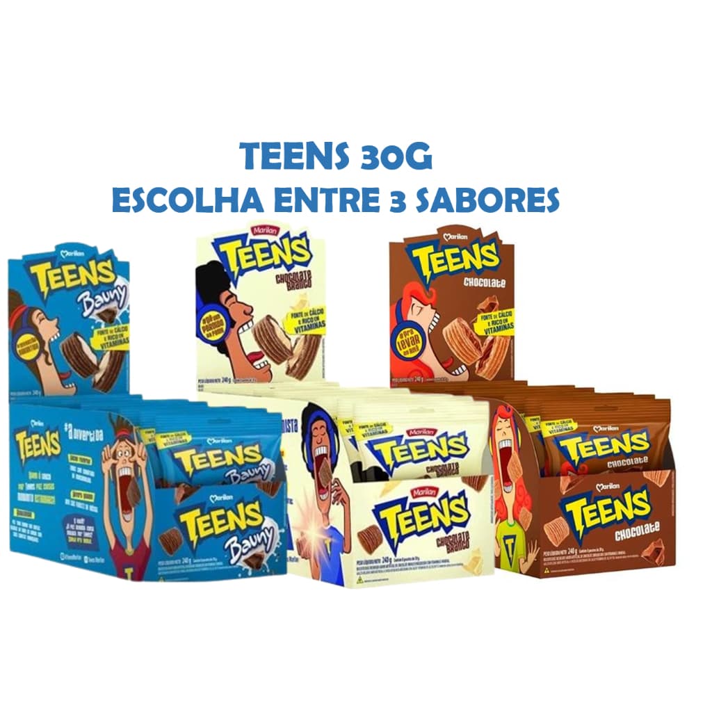 Biscoito Wafer Marilan Teens Recheado 30g Caixa 8 Unidades - Escolha o Sabor