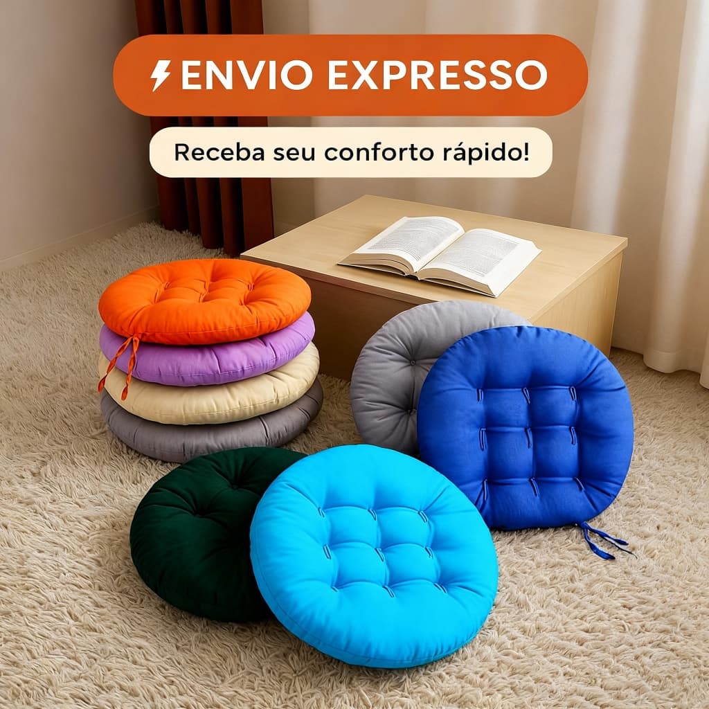 Futon 40x40 Oxford Colorido Liso Assento Turco Redondo Alto