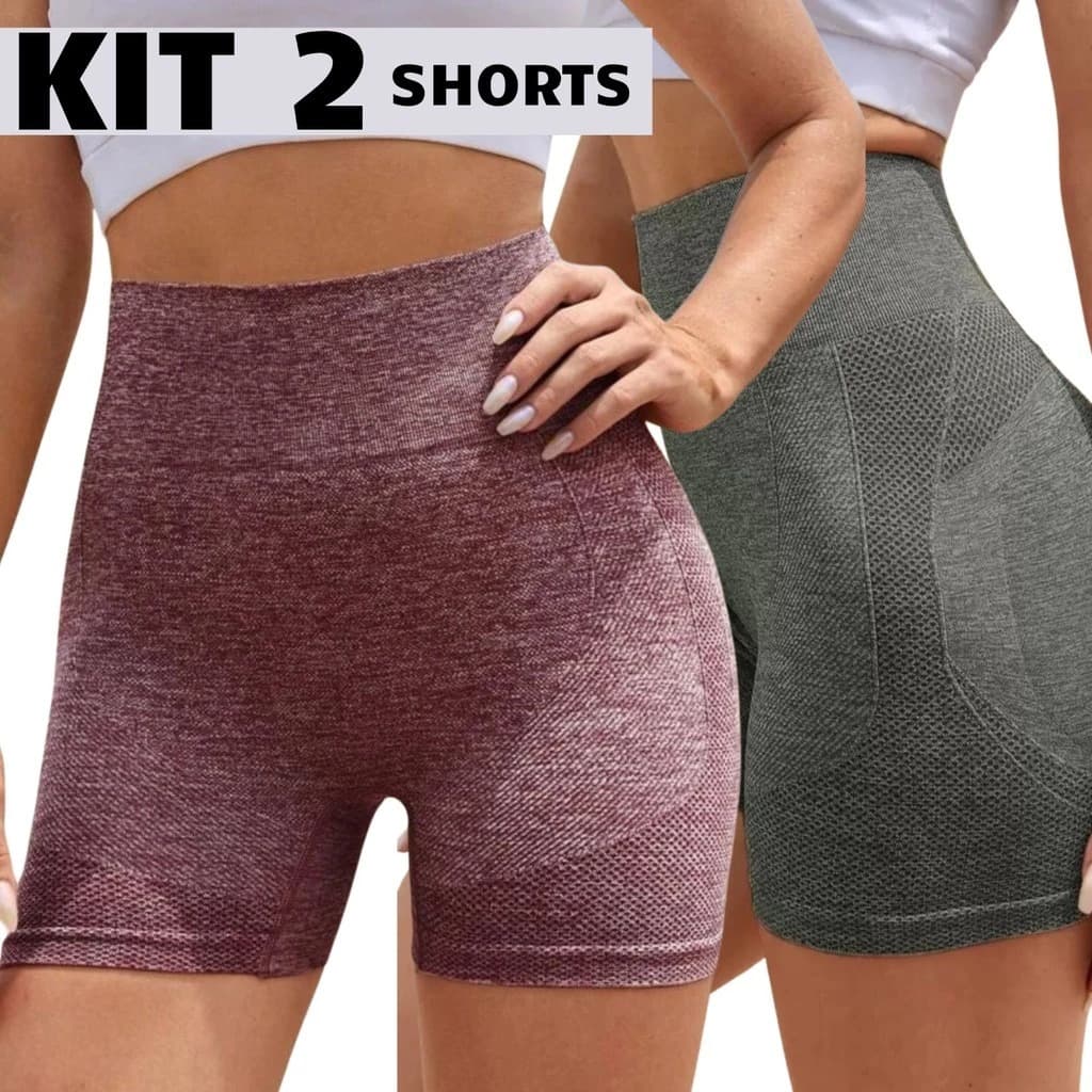 Kit 2 Short LEVANTA BUMBUM Esportiva Academia Yoga Feminina Cintura Alta Elástica Sem Costura Fitness