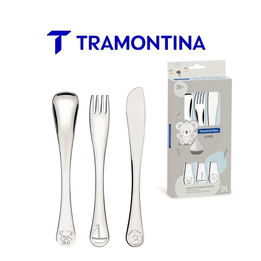 Jogo de Talheres Infantil Tramontina Baby Friends em Aço Inox Acabamento Brilho com Desenho