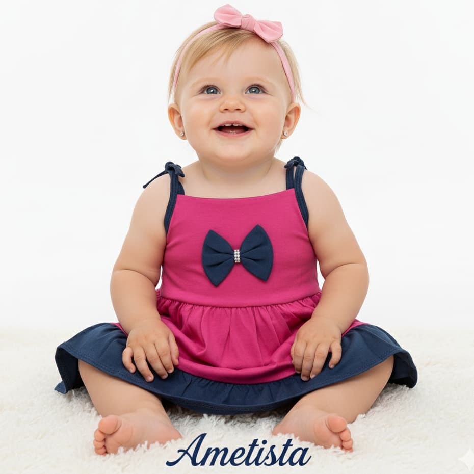 Vestido Bebê Menina de Alcinha Colorido com Laço Vestido Infantil Rodado Moda Verão Confortável