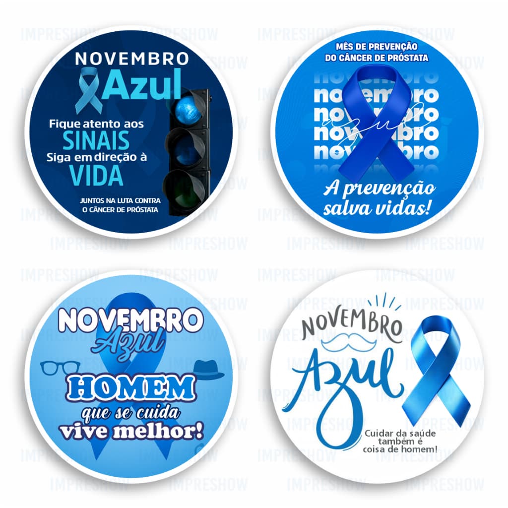 Kit 120 Adesivos Novembro Azul 4x4cm - Prevenção Campanha
