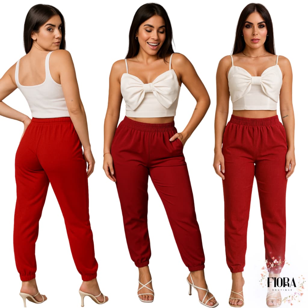 Calça Jogger Feminina do 38 ao 46 Plus Size Cintura Alta Com Bolso Tecido Duna Tendência