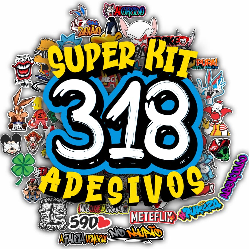 Kit 318 Adesivos Variados Vinil Automotivo Impermeável – Bike, Moto, Carro, Notebook e Capacete