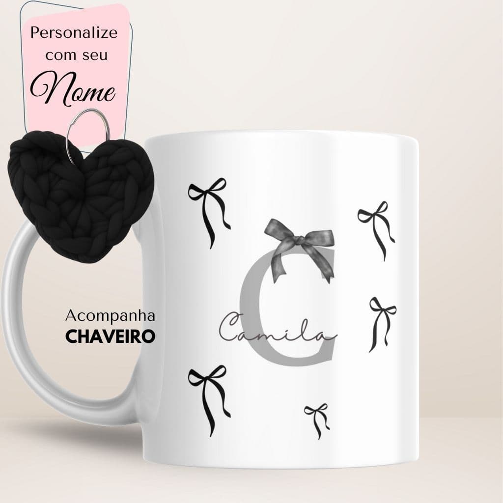Caneca Personalizada nome+ chaveiro fio de malha + CAIXA Presente amiga/ mãe /namorada mimo