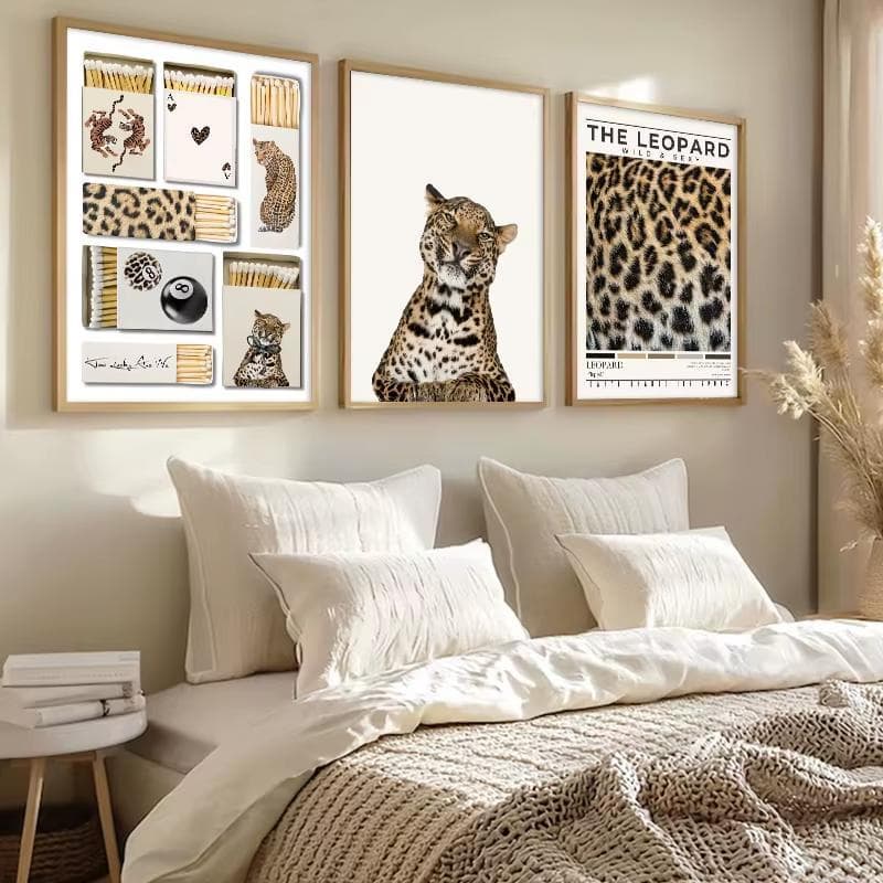 Quadros decorativos animal print leopardo luxo moderno (3 peças)