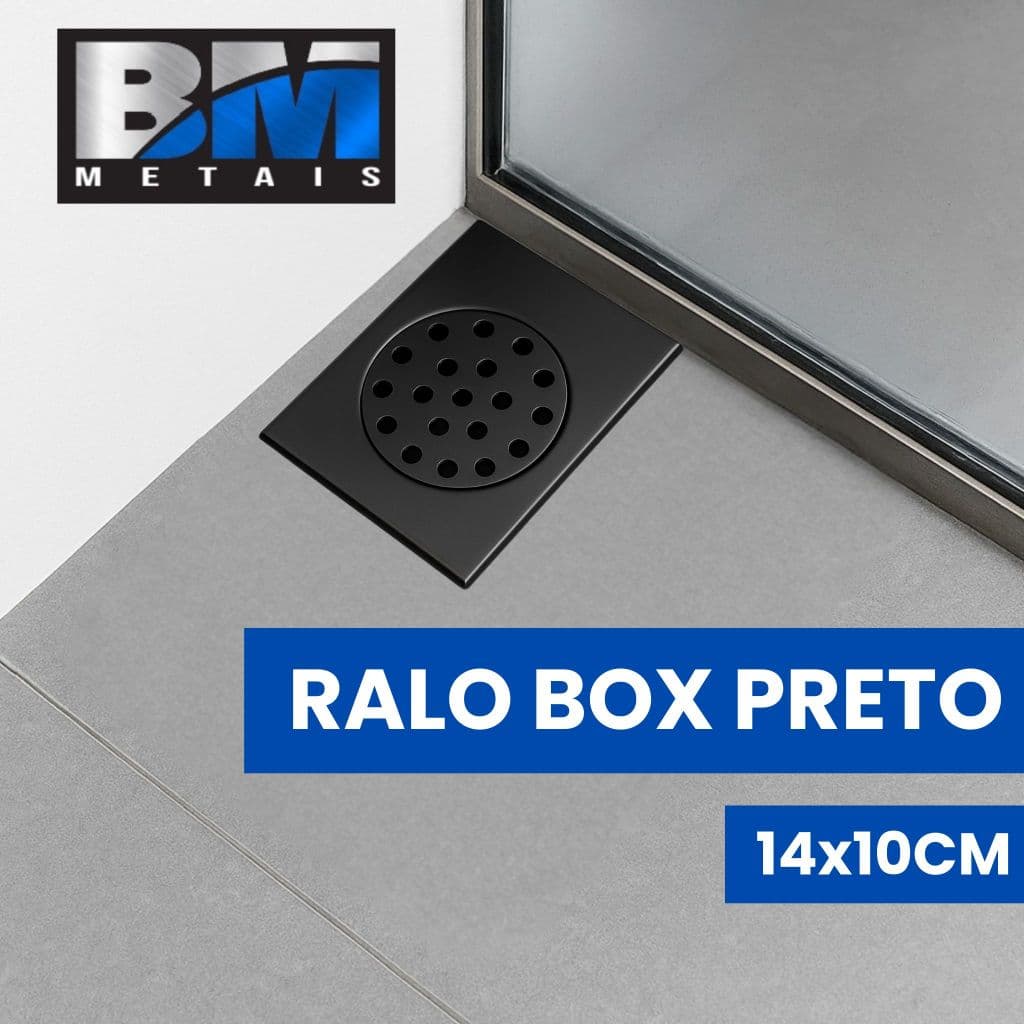 Ralo para Box de Banheiro – Preto Premium 10x14cm – Aço Inox Antientupimento