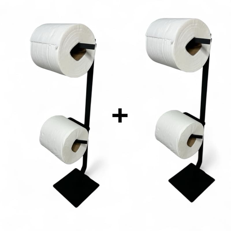 Kit 2 Suportes Porta Papel Higiênico De Chão Duplo 2 Rolos Banheiro Lavabo Preto Fosco Promoção Organizadores para Casa