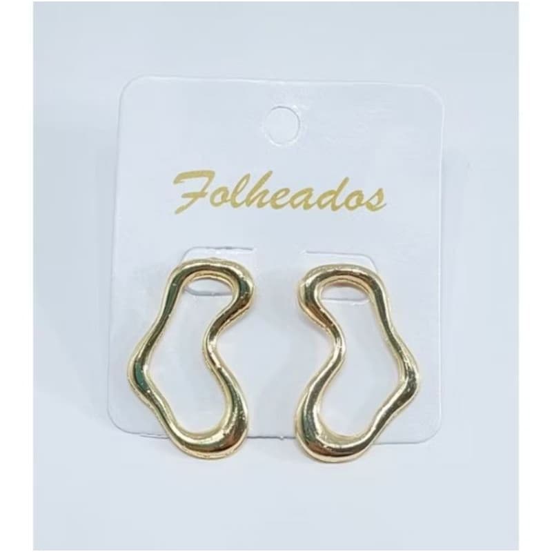 Brincos Orgânico Minimalista Folheado Ouro - Feminino Dourado - Acessório Moda Luxo