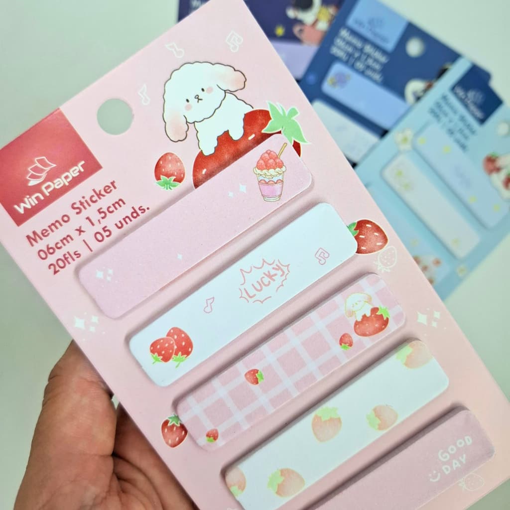 POST-IT FOFO BLOCO ADESIVO 100 UN MORANGO ASTRONAUTA LEMBRETES NOTAS ADESIVAS ANOTACOES KAWAII PAPELARIA DIVERTIDA