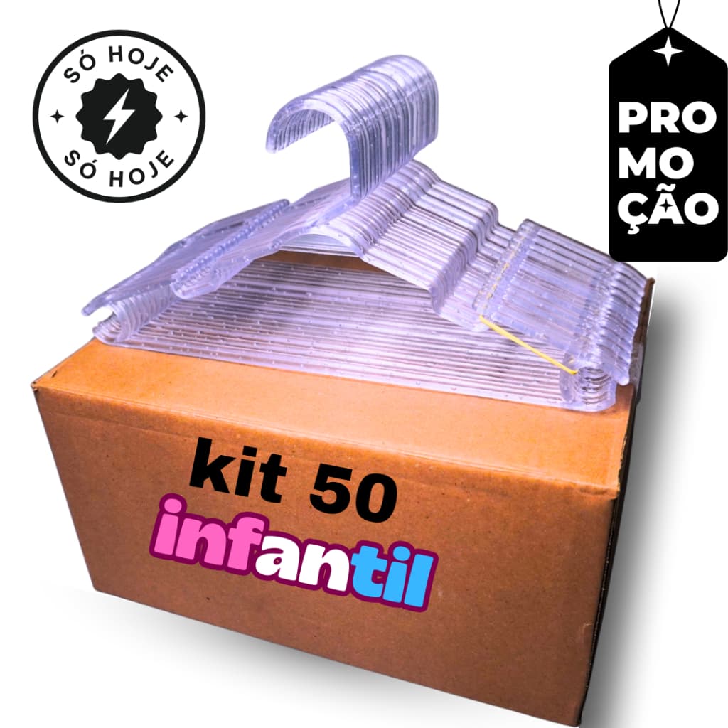 Kit Cabide Acrílico Infantil 50 a 15 unidades baby