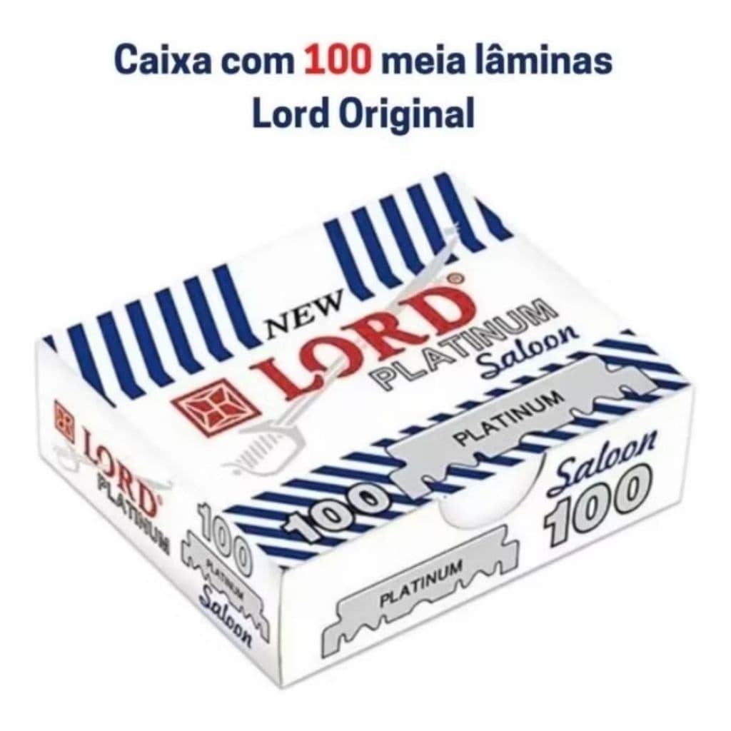 KIT Lord 100 Lâminas Para Barba Platinum - Meia Lâmina Original Alta Qualidade  Profissional Barbeiro Aço Inox
