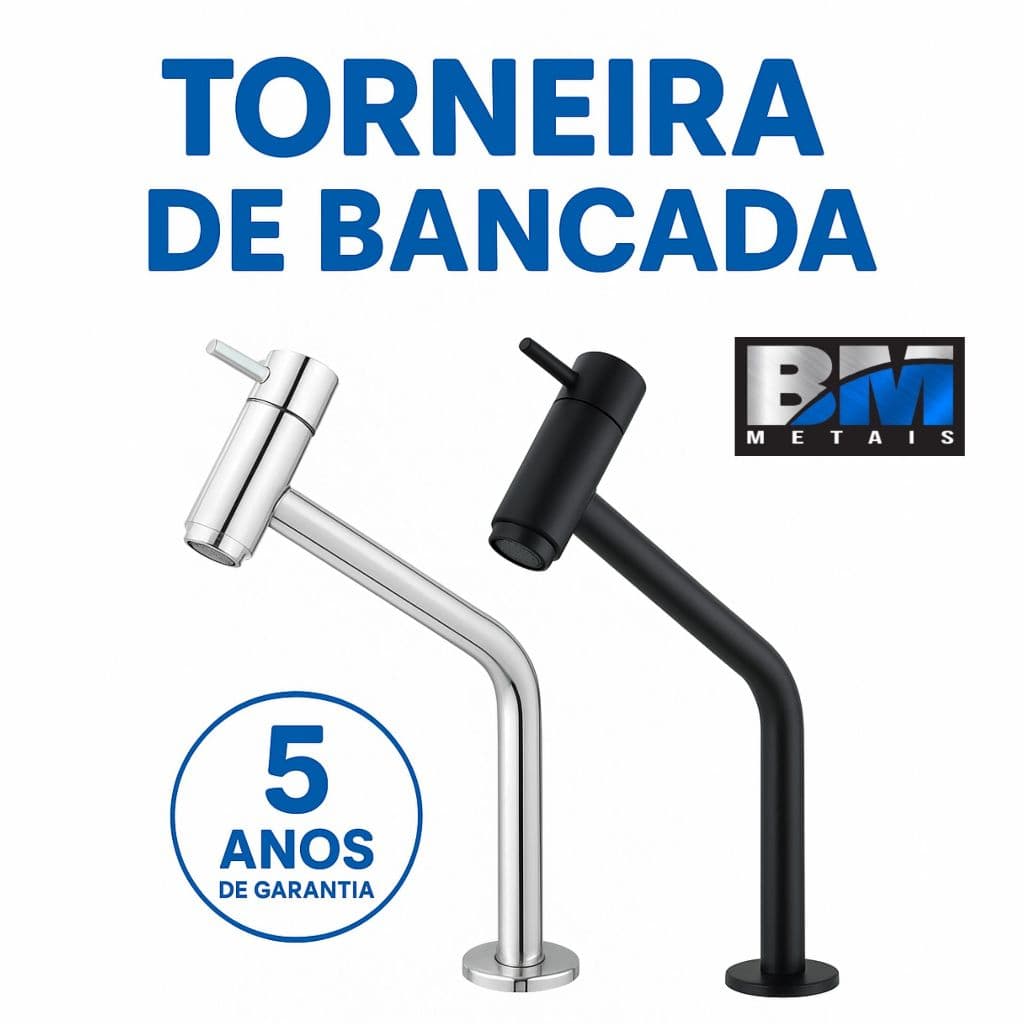 Torneira de Bancada para Cozinha ou Banheiro em ABS – Cor Preto ou Cromado – Design Moderno
