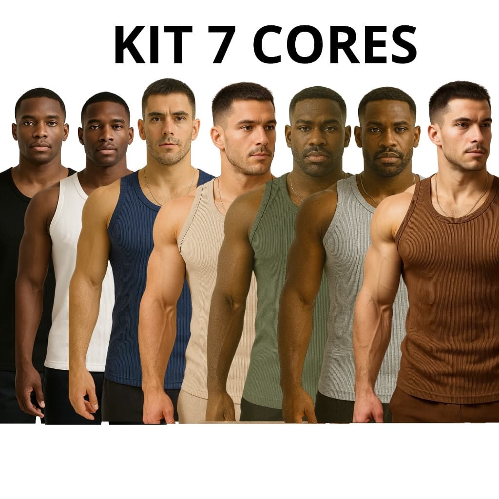 Kit Regatas Masculina de Ribana Canelada Americana Slim Fit Justa Casual Verão