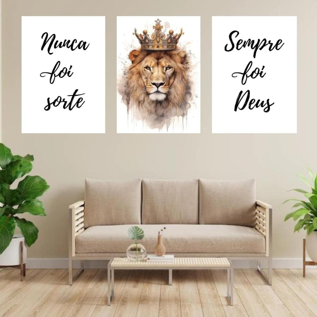 Quadros Decorativos Nunca foi Sorte Leão Sempre foi Deus Decoração Casa Sala Quarto