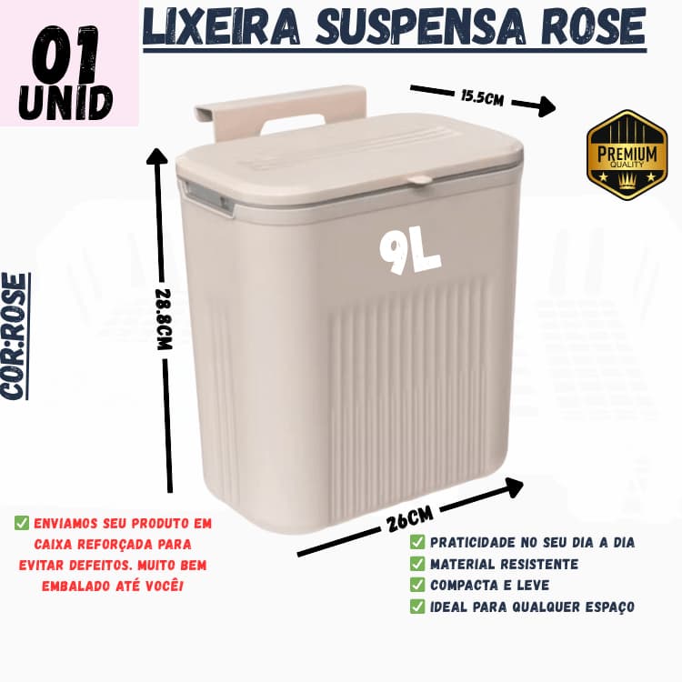 Lixeira Suspensa 9L Rose | Unitária, Kits ou com Sacos de Lixo