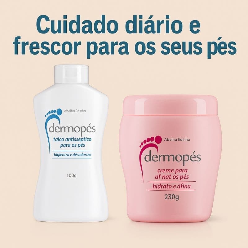 Kit Dermopés Abelha Rainha – Creme Afinador + Talco Antisséptico (Cuidado e Frescor para os Pés)