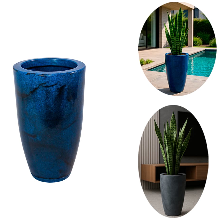 Vaso para Planta em polietileno Decorativo Ibiza  Marmorizado com prato coletor 50x30x18cm moderno LINDO