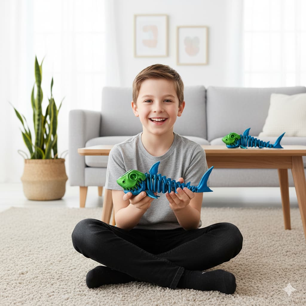 Tubarão Esqueleto Articulado - Brinquedo - 19cm - Baby Shark - Fidget Toy - Presente Criativo