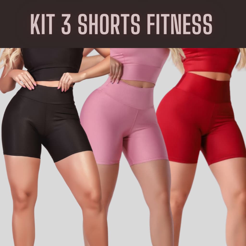 Kit 3 Short Fitness Feminino Academia - Bermuda Cintura Alta Básica