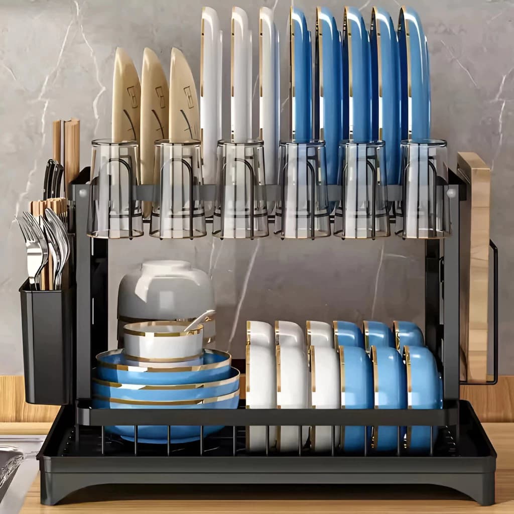 Escorredor Organizador de Louças Inox Duplo Compacto Pia Rack Cozinha Suspensa Organizador Talheres Pratos