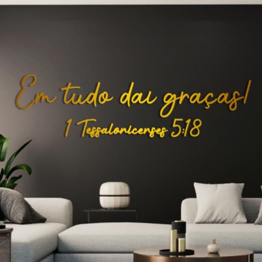 Frase Decorativa em Acrílico Espelhado – “Em tudo dai graças” (1 Tessalonicenses 5:18)