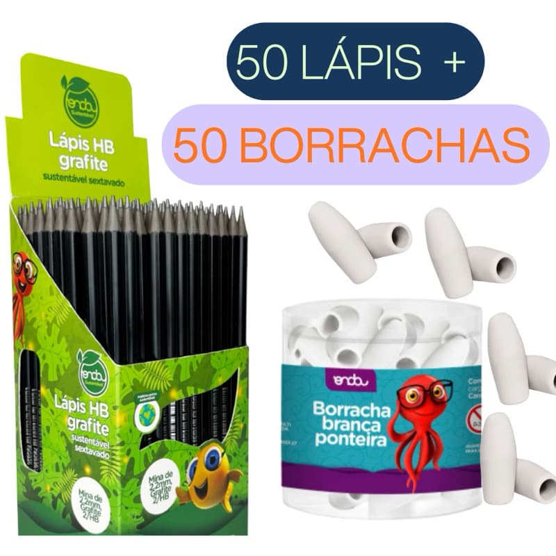 50 lápis d Escrever Preto e 50 Borracha Escolar Ponteira
