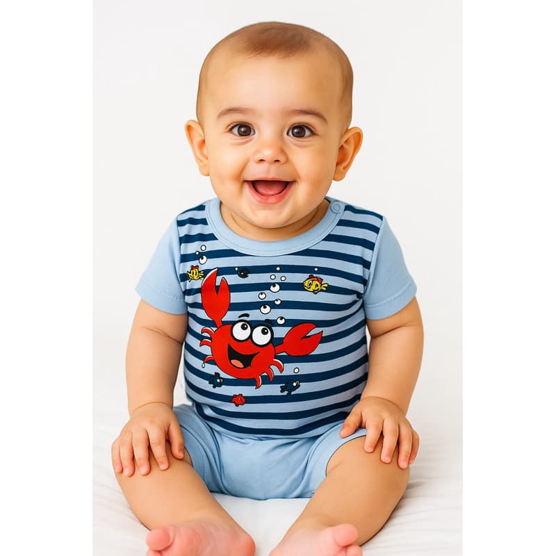 Kit Conjunto Bebê Verão Estampado Menino 2 Peças Body e Short Malha Algodão Verão Infantil