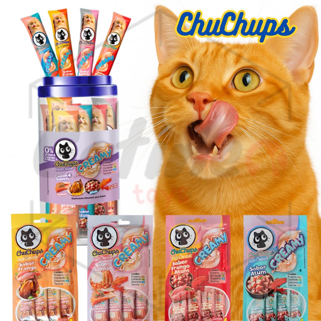 Petisco Para Gatos ChuChups Creamy Churu Truly Wanpy Patê Cremoso Premium Pote Tubos Vários Sabores