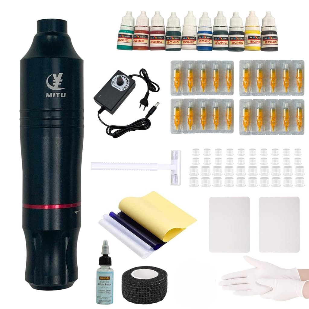 MITU Tattoo Para Iniciantes Kit De MáQuina De Tatuagem De Cartucho Com Tattoo Inks De Caneta Para Fonte De Alimentaçã