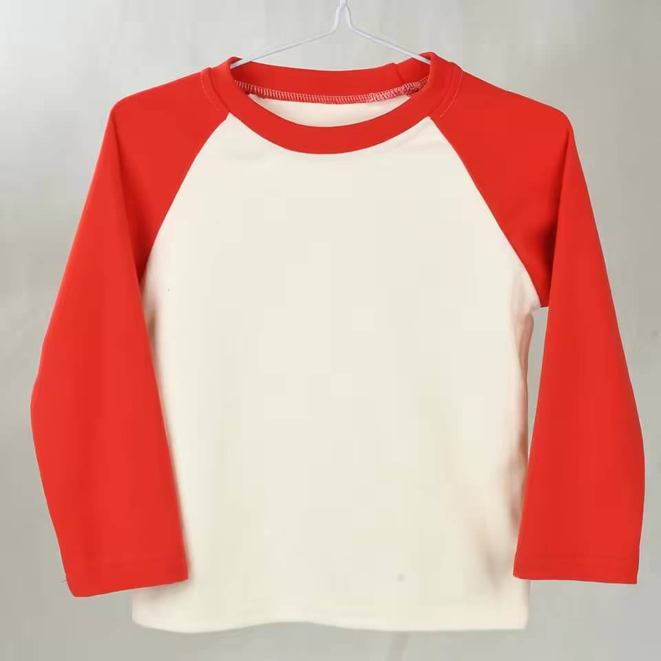 Blusa reglan, bege de manga comprida vermelha, infantil, algodão, unissex