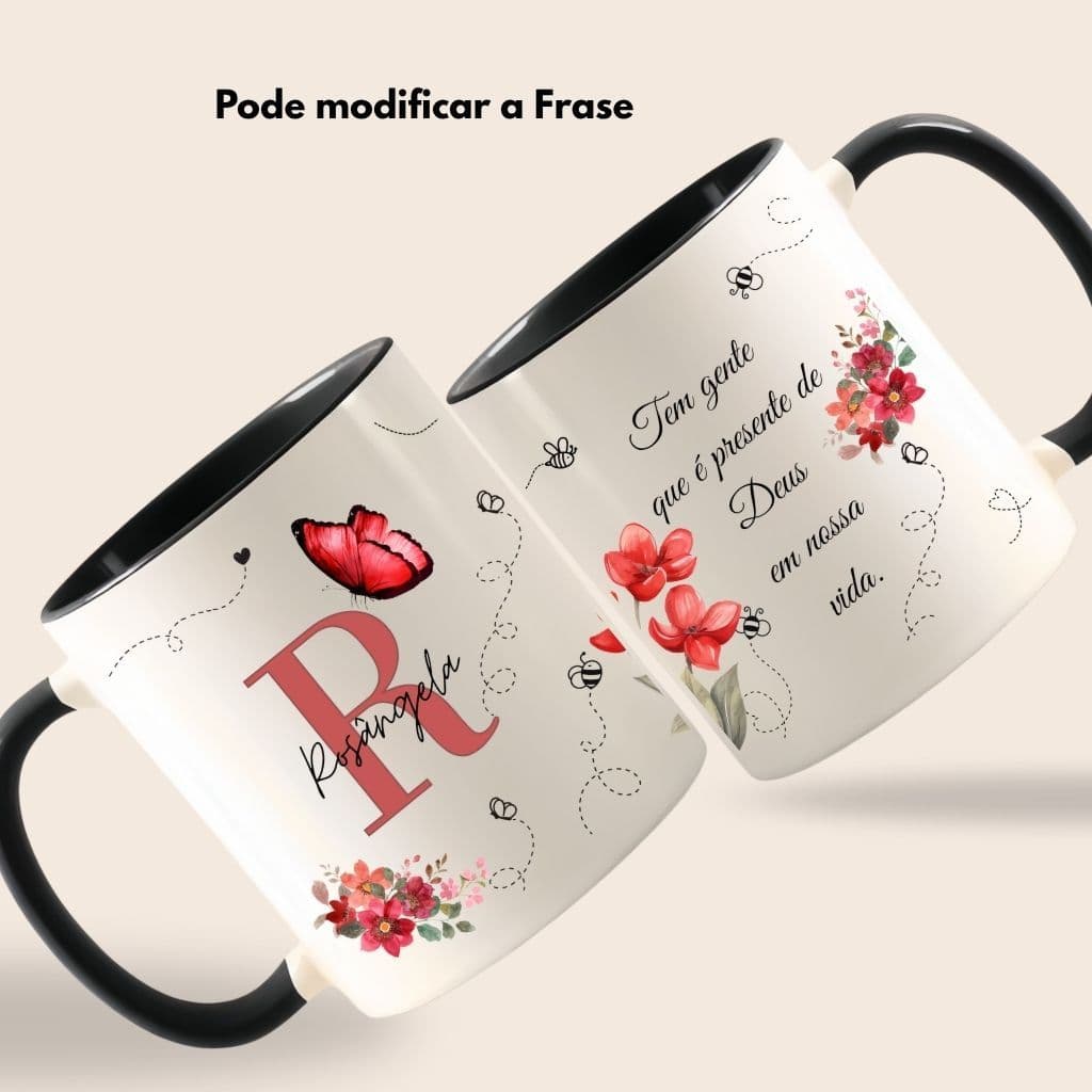 Kit Caneca Personalizada Nome e Frase + Caixa visor coração presente / presente amiga-mãe-namorada