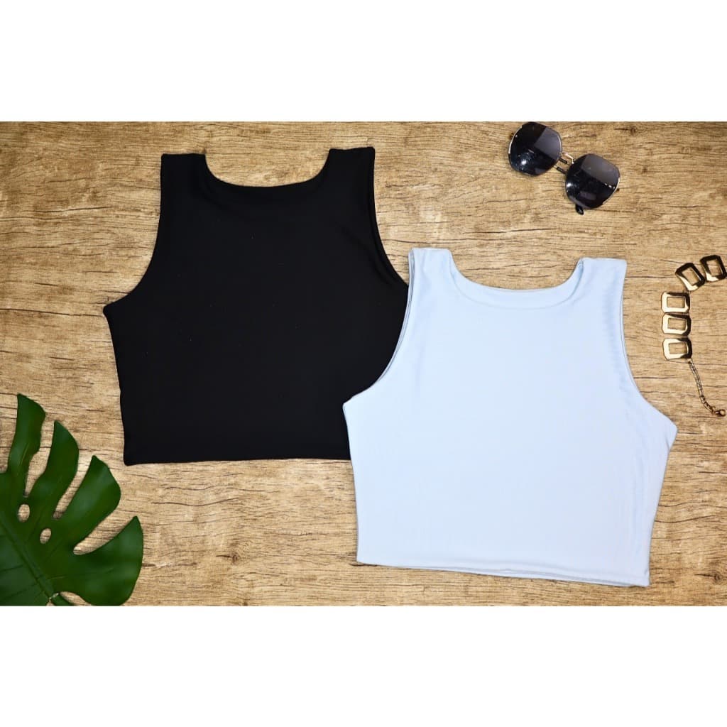 Kit 2 Cropped Feminino Top Regata Básico Forro Duplo Suplex Premium