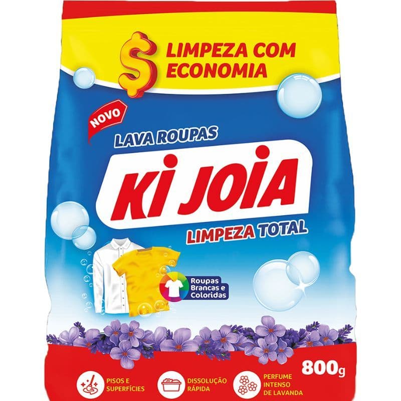 Sabão em Pó Ki Jóia 800g – Limpeza Profunda, Perfume Prolongado e Roupas Mais Brancas
